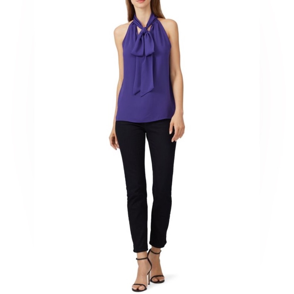 (A54) PRABAL GURUNG COLLECTIVE
Tie-Neck Blouse, Sleeveless, Color-Purple, Size 2